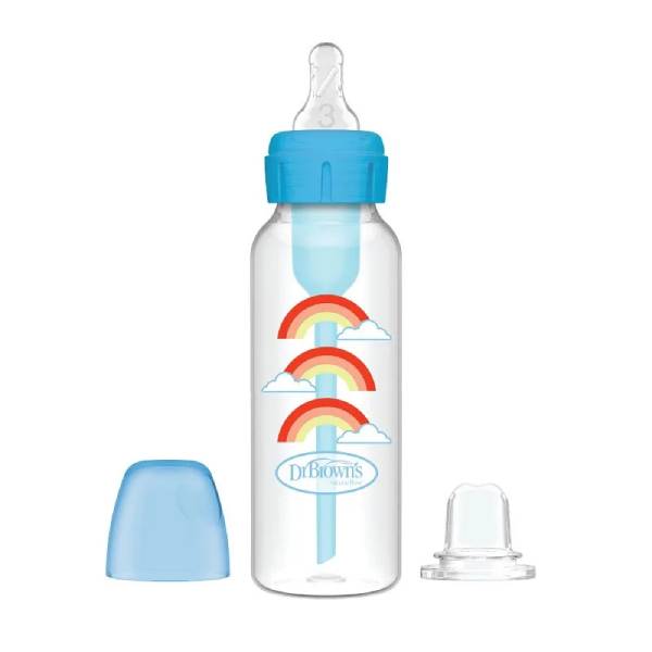 شیشه دکتر براون 250 میل طرح رنگین کمان سرشیشه باریک DrBrowns