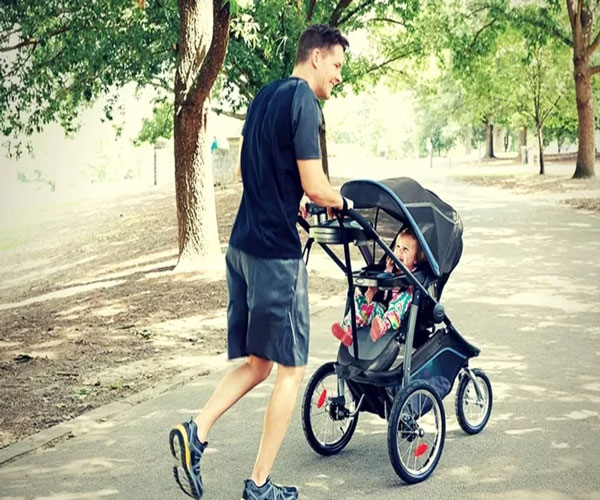 Three four wheeled stroller shopping