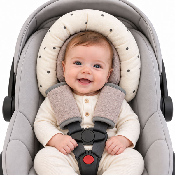 Baby-in-gray-carrier,-polka-dot-head-support